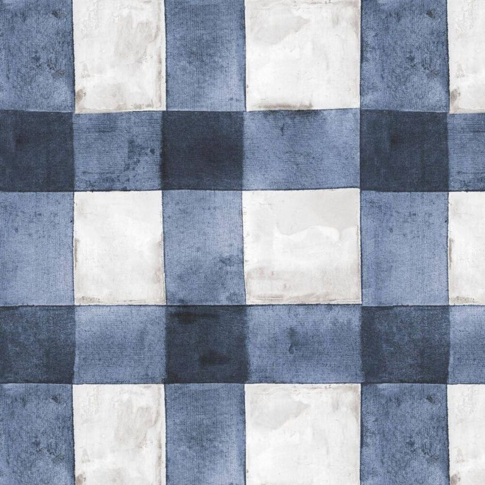 RoomMates Buffalo Plaid Peel & Stick Wallpaper Blue/White: Removable Vinyl DIY